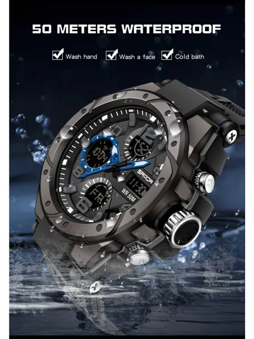Men's Black Analog Quartz Sport Waterproof Military Tactical LED Digital Watch